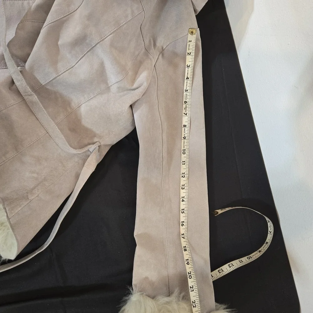Wilson Leather Maxima Cream And Gray Jacket Suede with Faux Fur Festival